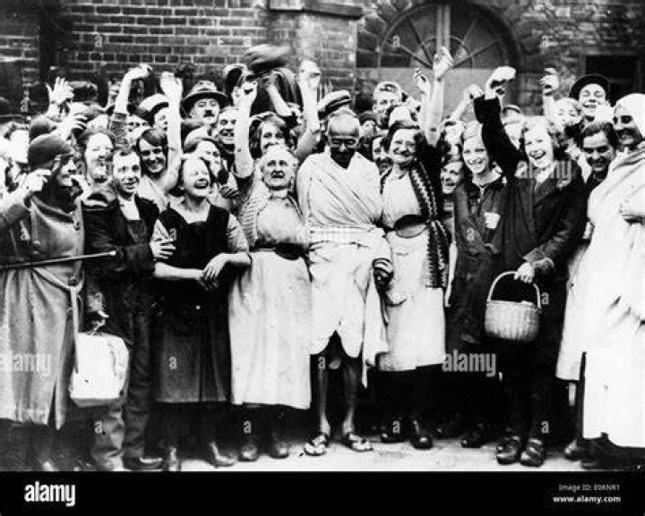 Gandhi With Cheering Crowd