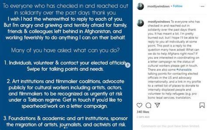 Mariam Ghani posted a note on her IG profile