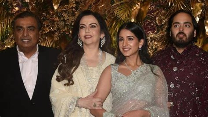 Radhika Merchant with Mukesh Ambani and Nita Ambani